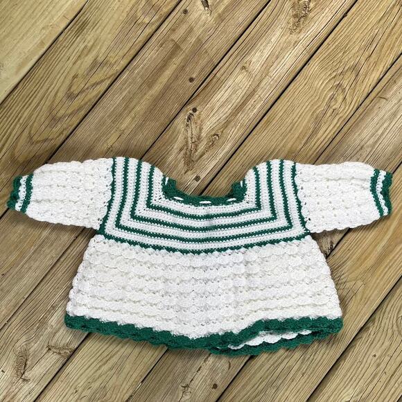 Girls White And Green Handmade Cardigan Sweater Size L - Picture 3 of 6
